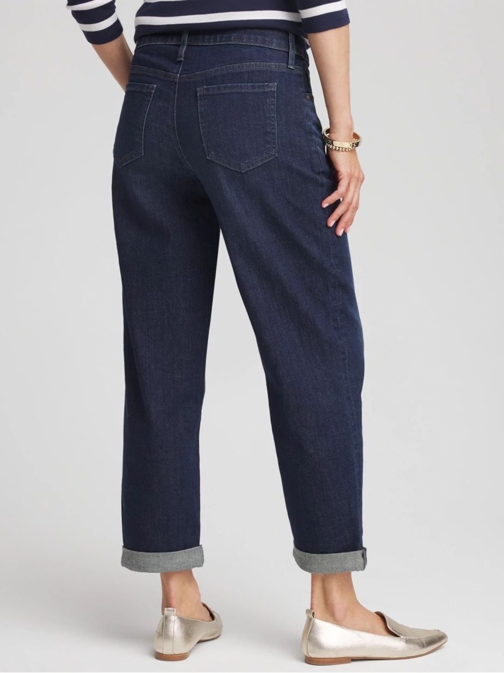 CHICO’S 1.5 Relaxed Boyfriend Jeans Dark Wash Cropped Denim Ariel Sea Indigo 10 - Picture 9 of 11